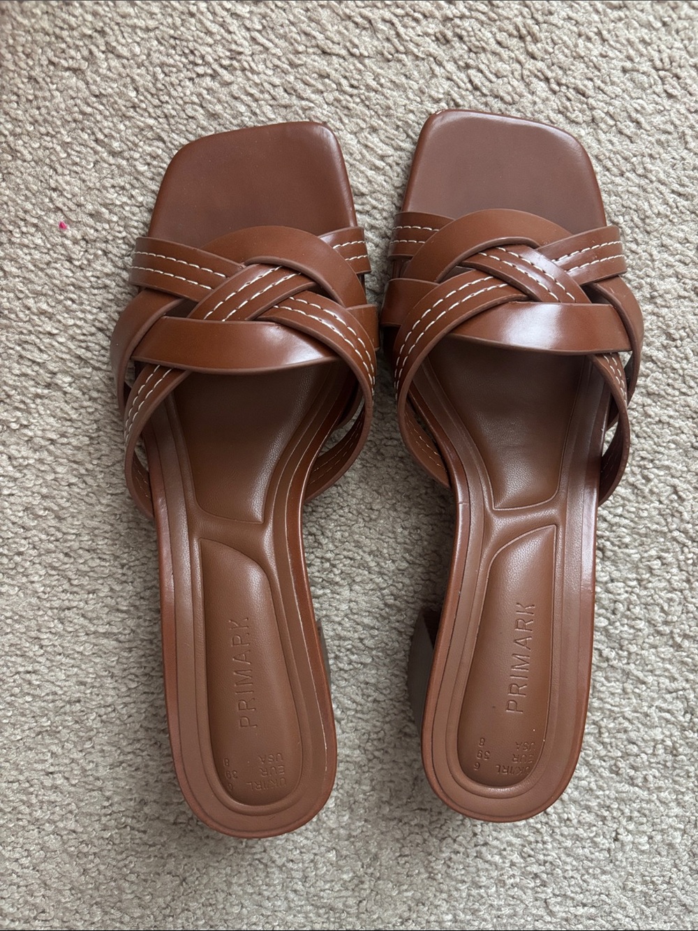 Primark Brown Braided Square-Toe Slide Heels